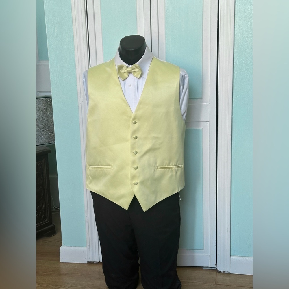Canary Yellow Sunshine Satin Closed Back Vest Wedding Prom Men’s XL bow tie